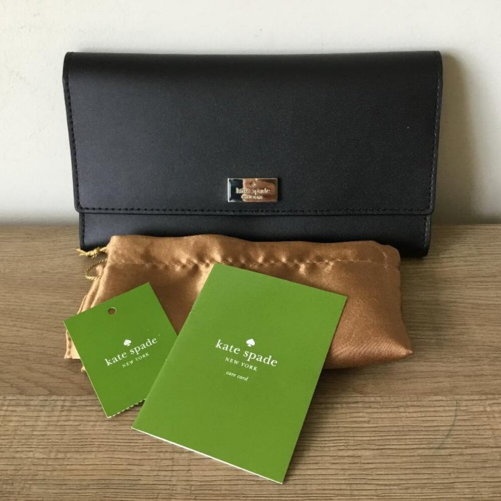 Kate Spade NWT Black Leather Wallet Continental Wallet with Dust Bag